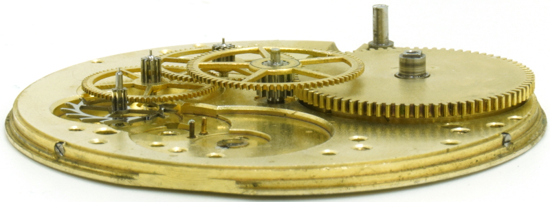 side view of the gear train Omega 17''' LOC: side view of the gear train