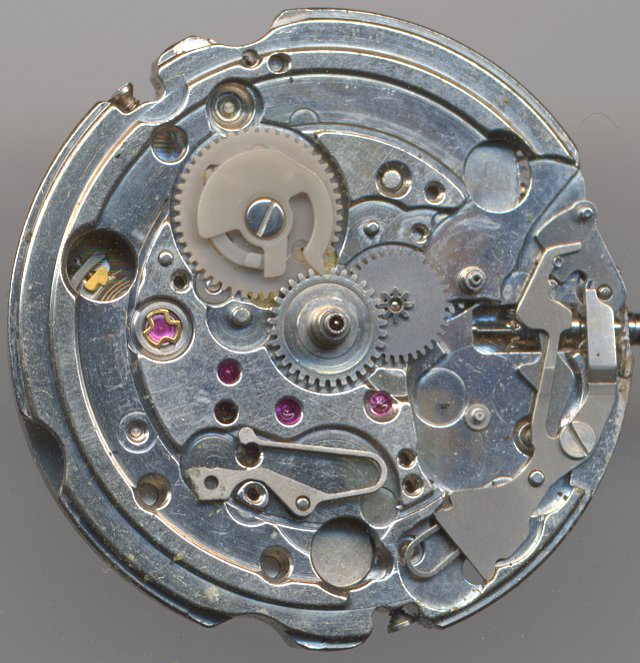 dial side view without date mechanism Seiko 6308A: dial side view without date mechanism